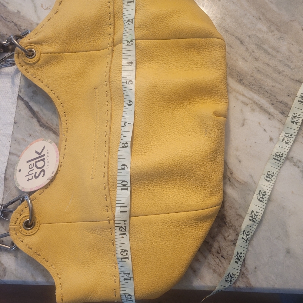 The Sak Yellow Leather Shoulder Bag with Brown Handles - Picture 7 of 11
